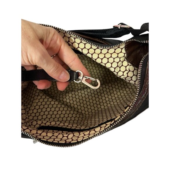 Brighton Crossbody Bag Black Nylon Brown Croc Patent Leather Pockets - Picture 15 of 16